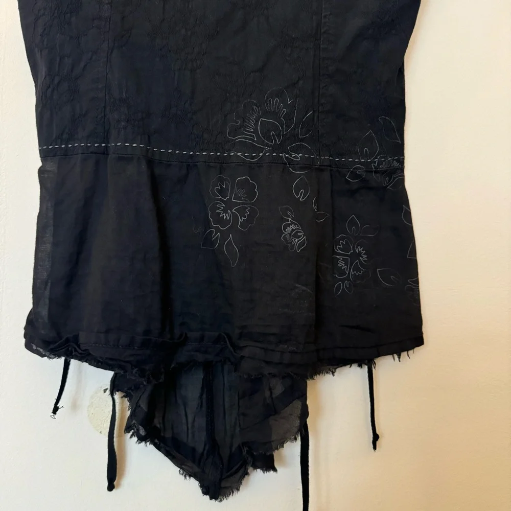 Rare Vintage Cop Copine Distressed & Embroidered Top with Contrast Stitching - Picture 2 of 7